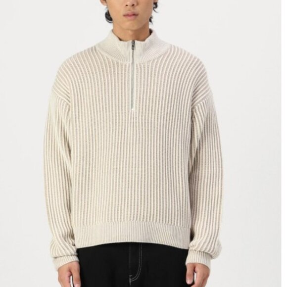 Abercrombie & Fitch Oversized Half Zip Stripe Stitch Knit Jumper In Cream - Picture 6 of 6